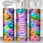 bright pumpkins gothic halloween 20oz straight tumbler with option to personalise