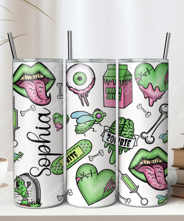 green zombie hearts gothic halloween 20oz straight tumbler