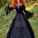 Model Marijana wears the Princessa Black Velvet & Lace Gothic Vintage Prom Dress