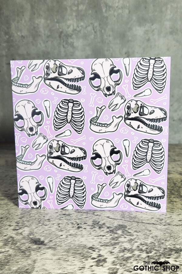 Cat Skulls & Bones Lilac Pastel Goth Greetings Card
