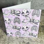 Cat Skulls & Bones Lilac Pastel Goth Greetings Card