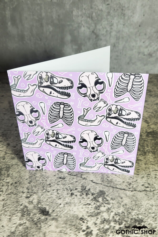 Cat Skulls & Bones Lilac Pastel Goth Greetings Card