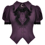 Dark in Love Purple Shortsleeve Gothic Blouse with Frilly Jabot
