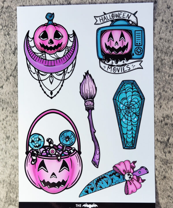 Halloween A5 Sheet of Large Pastel Gothic Glossy Vinyl Stickers