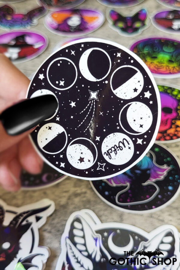 mystical moon phases black/white gothic glossy sticker