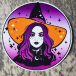Witch with Ombre Purple Hair & Orange Hat Gothic Glossy Sticker