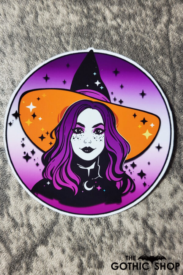 Witch with Ombre Purple Hair & Orange Hat Gothic Glossy Sticker