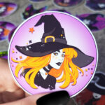 Witch with Orange Hair & Stars Gothic Glossy Sticker