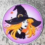 Witch with Orange Hair & Stars Gothic Glossy Sticker