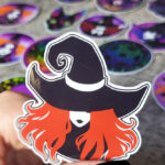 Witch with Red Hair & Black Hat Gothic Glossy Sticker