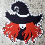 Witch with Red Hair & Black Hat Gothic Glossy Sticker