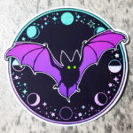 Purple Flying Bat Moon Phases Gothic Glossy Sticker