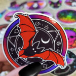 Red Flying Bat Alchemy Magic Seal Witchy Gothic Glossy Sticker