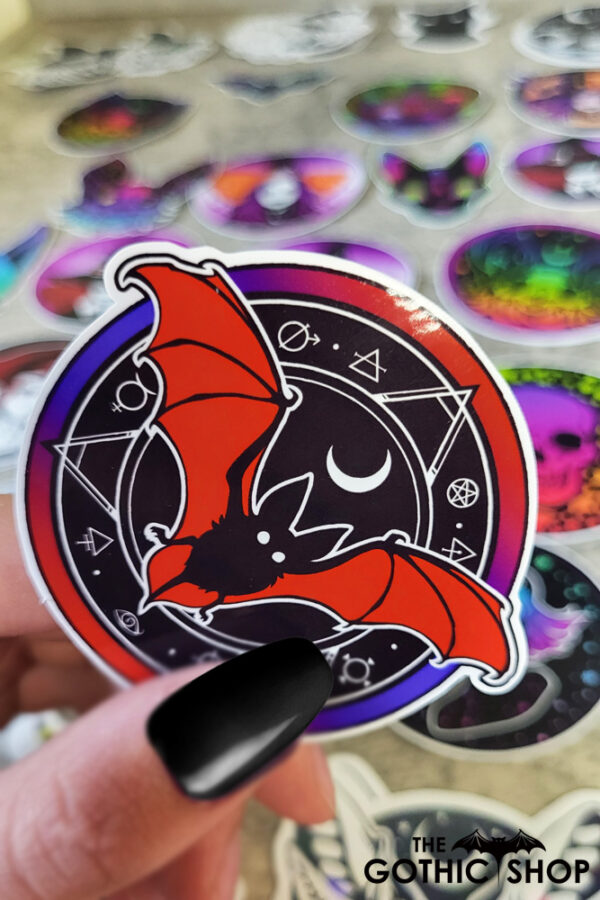 Red Flying Bat Alchemy Magic Seal Witchy Gothic Glossy Sticker