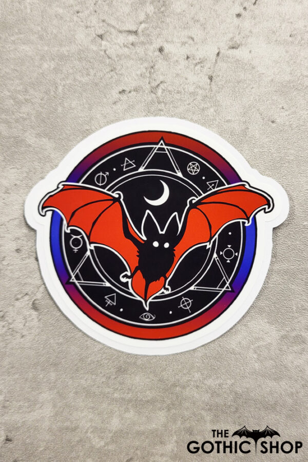 Red Flying Bat Alchemy Magic Seal Witchy Gothic Glossy Sticker
