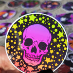 Neon Purple Orange Skull & Stars Gothic Glossy Sticker