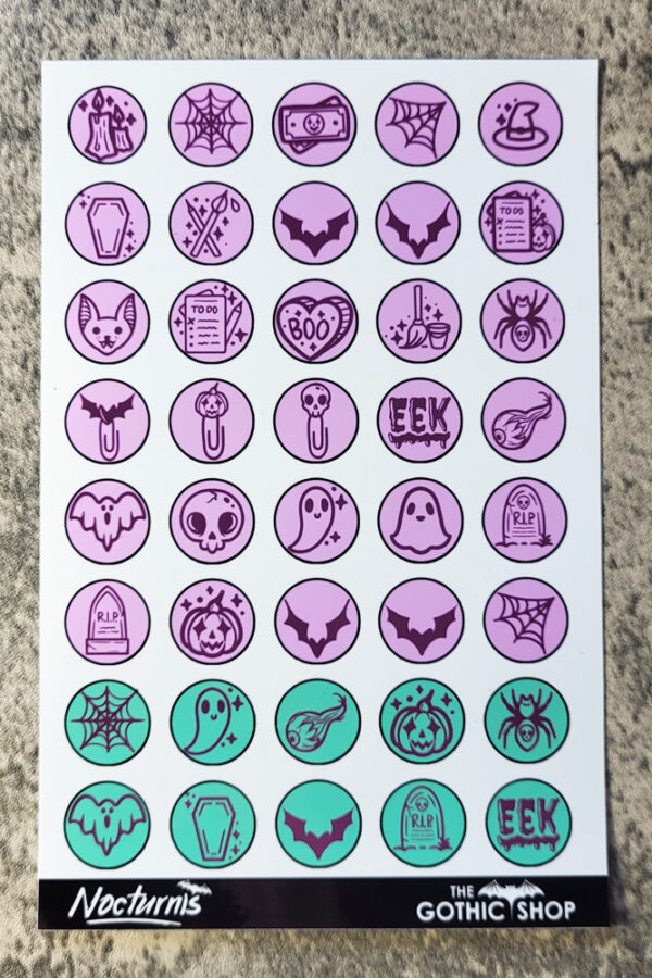 Gothic Halloween Planner A5 Sheet of Glossy Vinyl Stickers Sheet