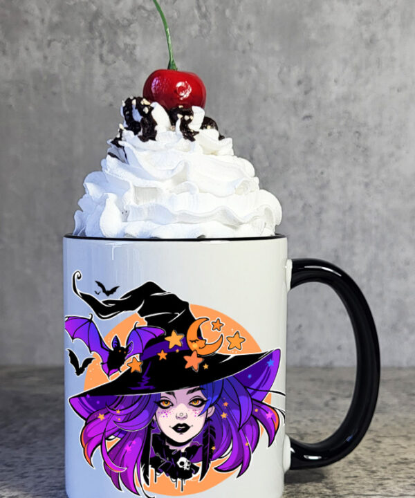 Purple Hair Witch & Bats Witchy Gothic Mug