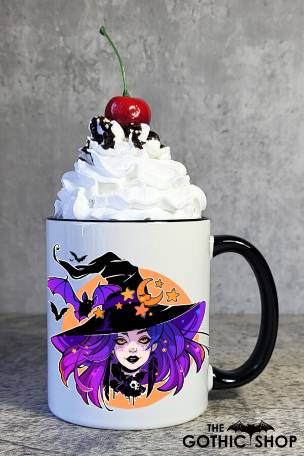 Purple Hair Witch & Bats Witchy Gothic Mug