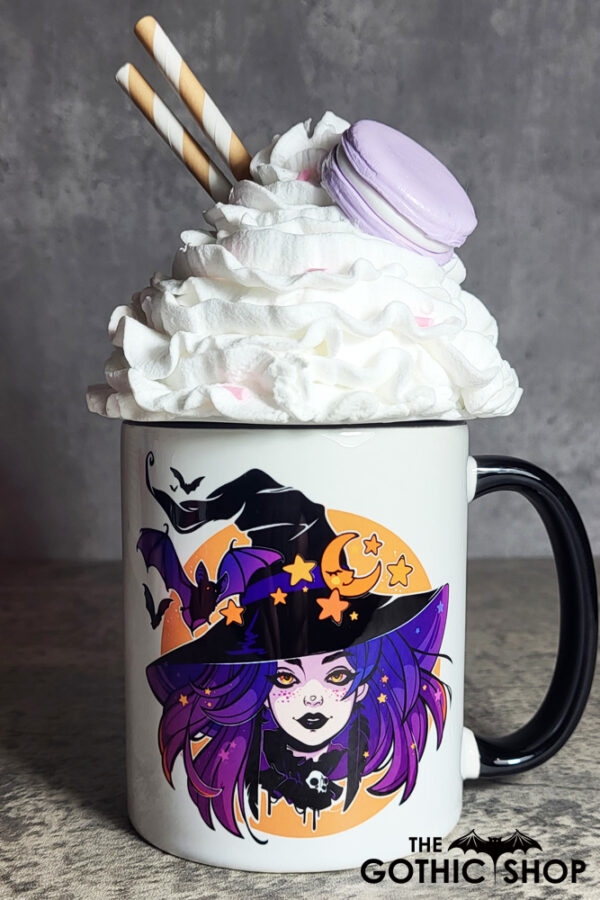 Purple Hair Witch & Bats Witchy Gothic Mug