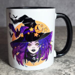 Purple Hair Witch & Bats Witchy Gothic Mug