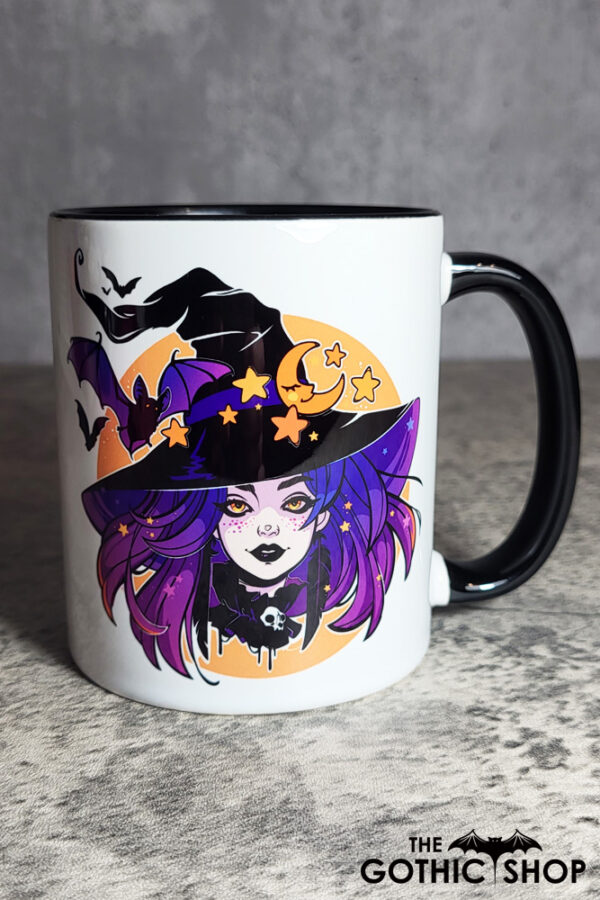 Purple Hair Witch & Bats Witchy Gothic Mug