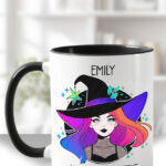rowena iridescent hair witch with leaves witchy gothic mug