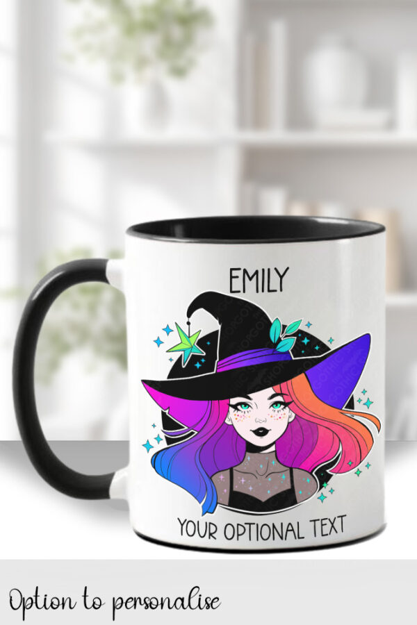 rowena iridescent hair witch with leaves witchy gothic mug