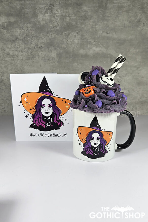 Beatrice Witch with Ombre Purple Hair Wicked Birthday Card and mug