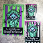 Strange Unusual Skull Coffin Purple Green Stripe Medium Metal Signs