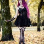 Goth model Daedra wears the Spider Mesh dress.