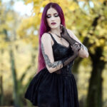 Goth model Daedra wears the Spider Mesh dress.