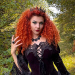 Model Marijana wears the Princessa Black Velvet & Lace Gothic Vintage Prom Dress