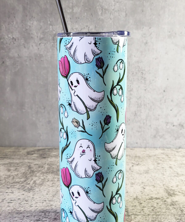 Spring Flower Ghostie Mint Green Gothic Halloween Skinny Tumbler