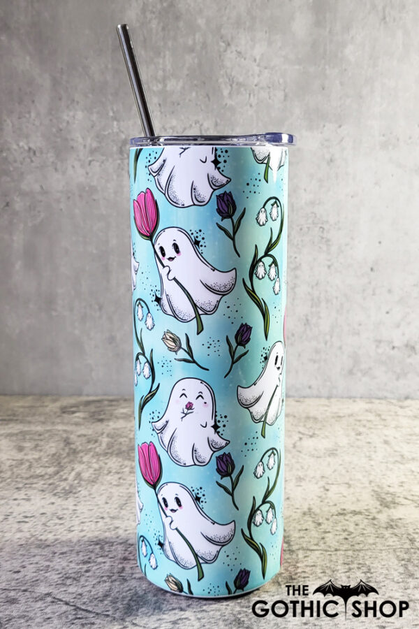 Spring Flower Ghostie Mint Green Gothic Halloween Skinny Tumbler