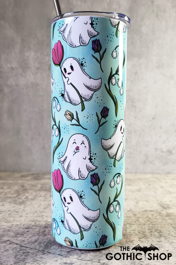 Spring Flower Ghostie Mint Green Gothic Halloween Skinny Tumbler