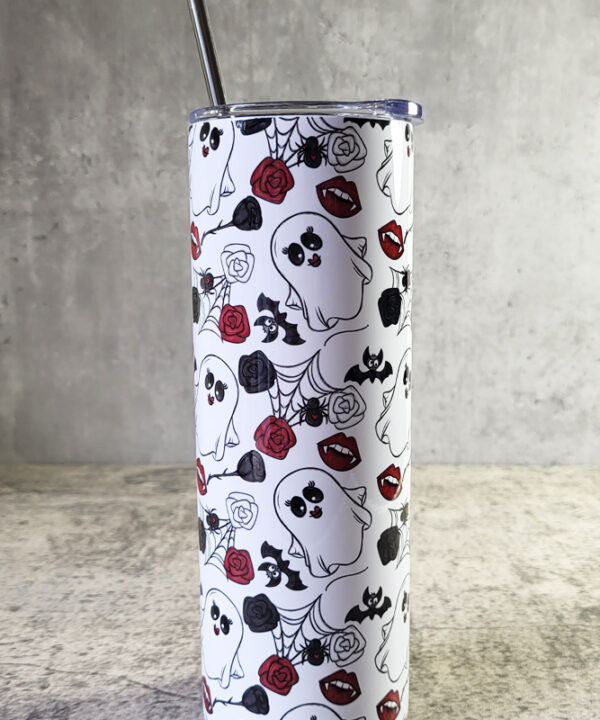 Spooky Cute Ghosties & Roses Gothic Halloween Skinny Tumbler