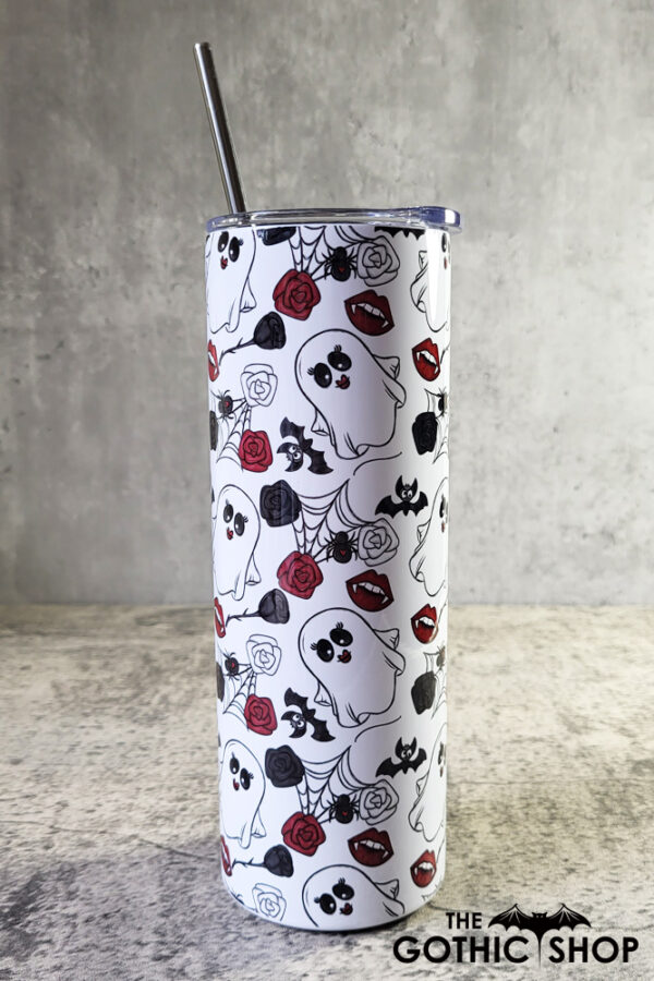 Spooky Cute Ghosties & Roses Gothic Halloween Skinny Tumbler
