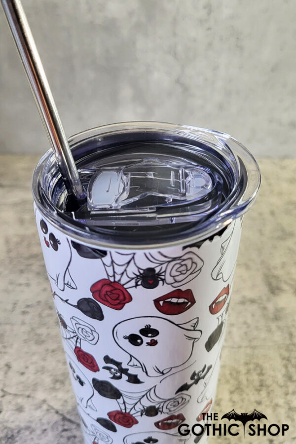 Spooky Cute Ghosties & Roses Gothic Halloween Skinny Tumbler