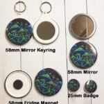 Trippy Mushrooms Gothic Fridge Magnet, badges, mirror and keyring