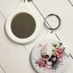 Roses Skull Gothic Compact Mirror Keyring