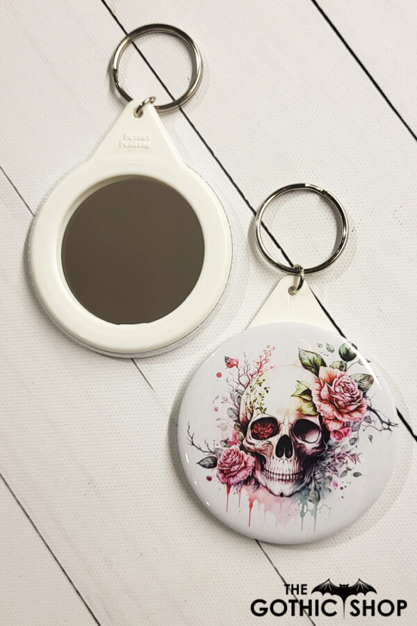 Roses Skull Gothic Compact Mirror Keyring