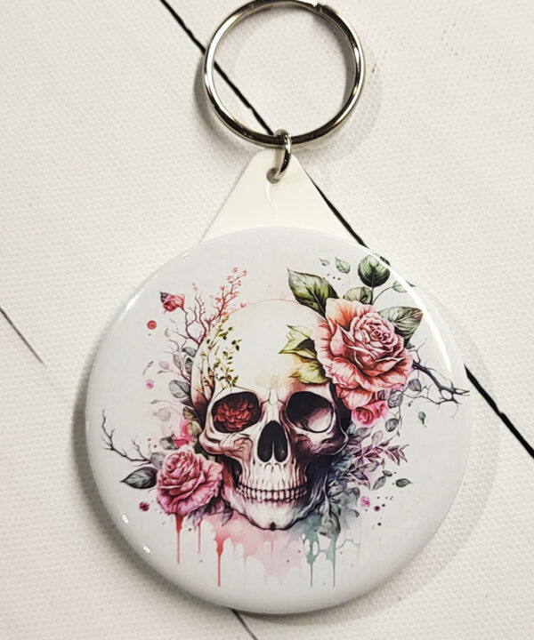 Roses Skull Gothic Compact Mirror Keyring