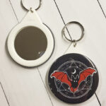 Red Flying Bat Alchemy Magic Seal Witchy Gothic Compact Mirror Keyring