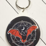Red Flying Bat Alchemy Magic Seal Witchy Gothic Compact Mirror Keyring