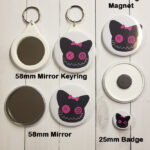 Zombie Cat Pink Gothic Fridge Magnet, keyring, badges and mirror