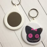 Zombie Cat Pink Gothic Compact Mirror Keyring