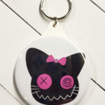 Zombie Cat Pink Gothic Compact Mirror Keyring