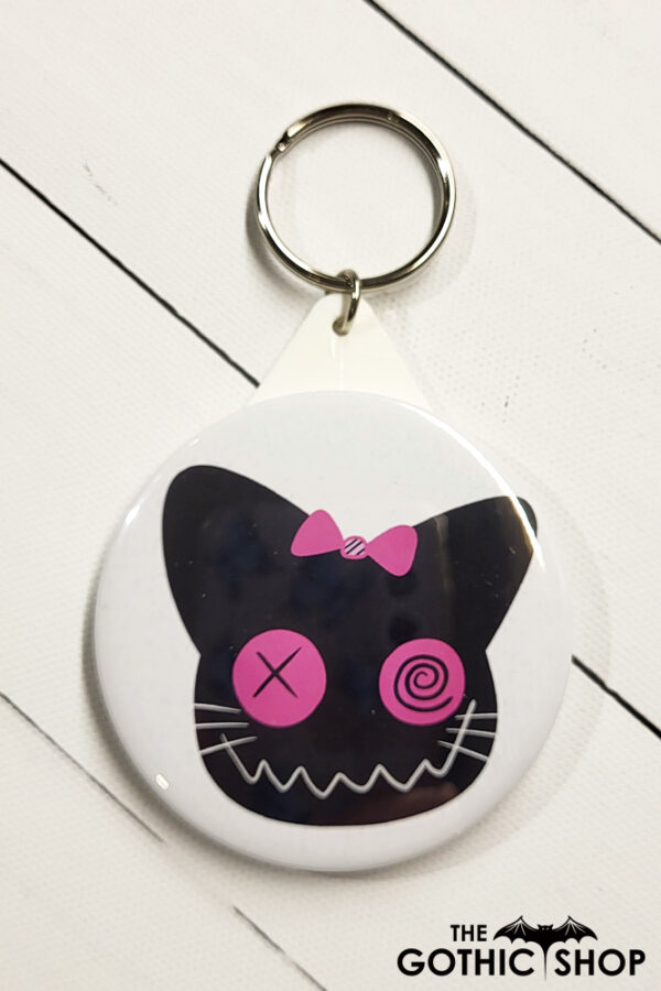 Zombie Cat Pink Gothic Compact Mirror Keyring