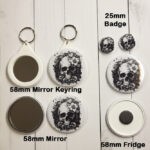 Flower Skull Black & White Gothic Compact Mirror Keyring, mirror, badge and magnet